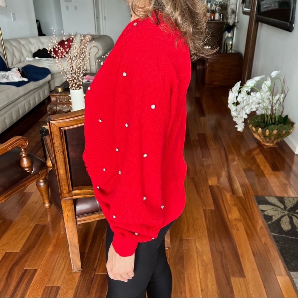 BNWT INC Red Sweater with Rhinestones- Size M - Picture 6 of 11